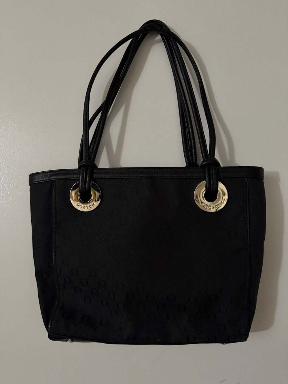 Oroton Black Handbag with Signature 'O' Logo